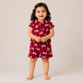 Baby Girls Maroon Bow Print Peter Pan Collar Top and Shorts Set