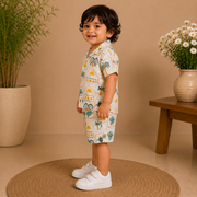 Boys Tropical Stamp Print Short Sleeve Shirt and Shorts Co-ord Set
