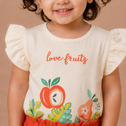 Girls Love Fruits Flutter Sleeve Top and Turquoise Shorts Set