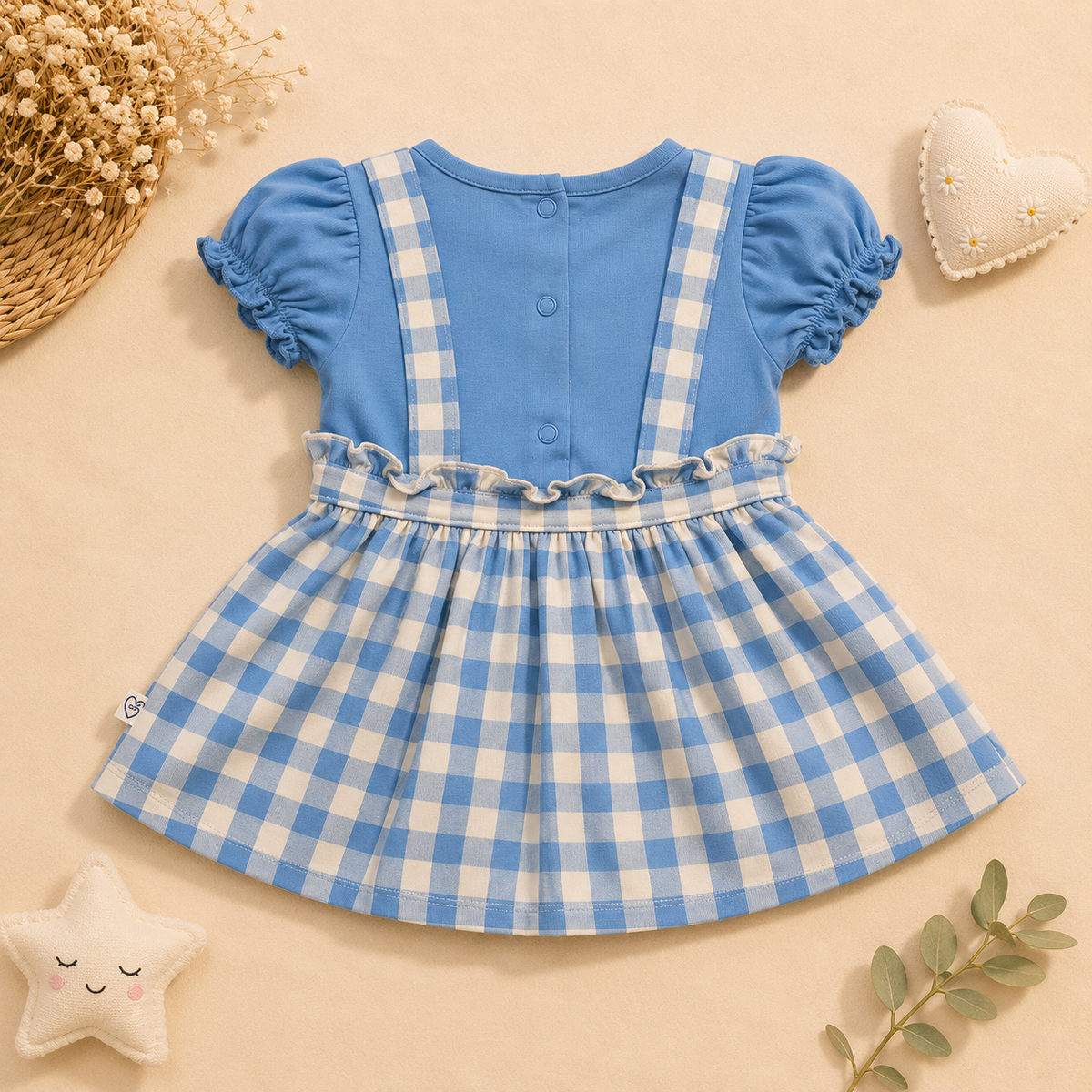 Baby Girls Sky Blue Donald Duck Gingham Pinafore Dress