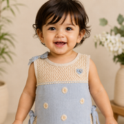 Baby Girls Sky Blue Daisy Embroidered Muslin Top and Lace Shorts Set