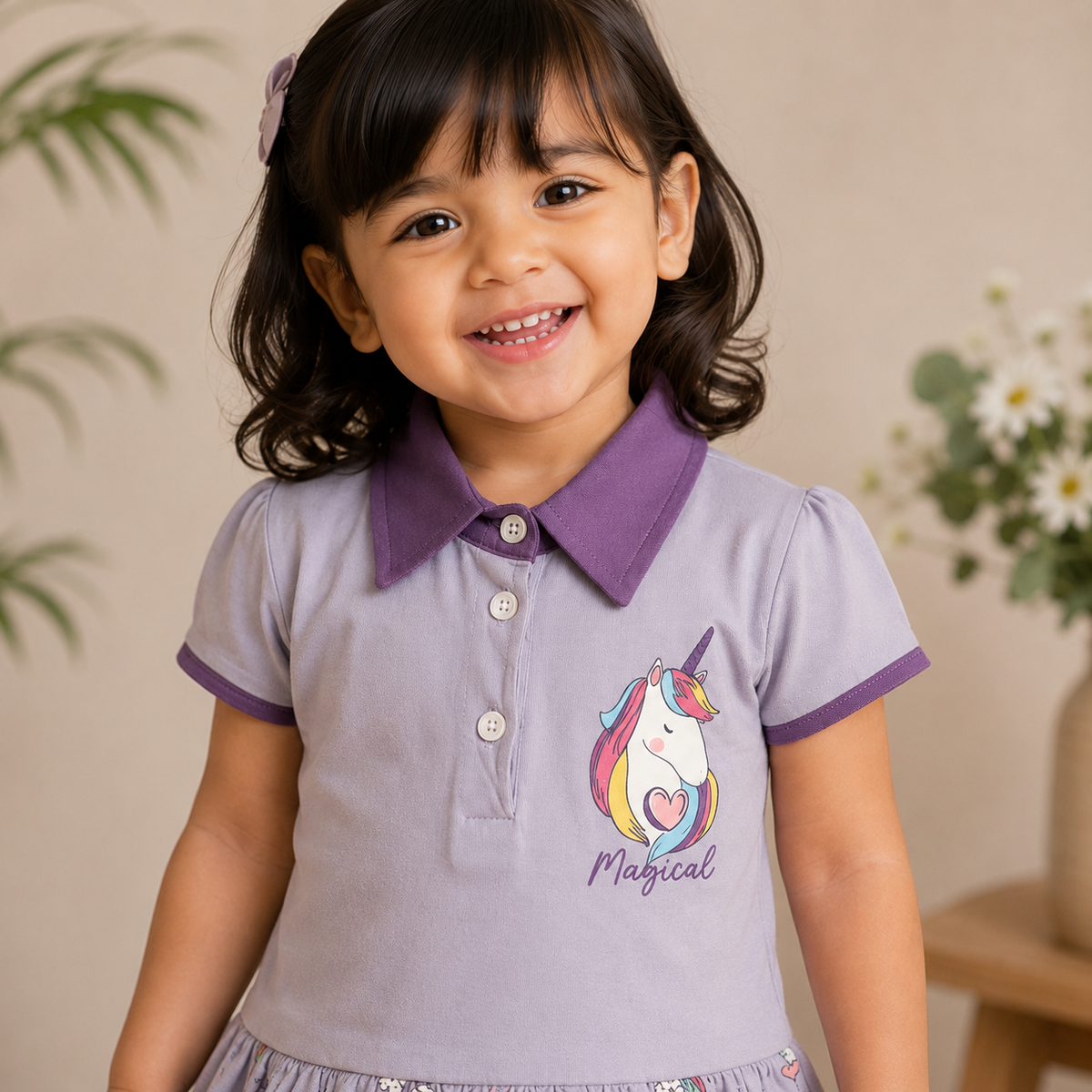 Baby Girls Dusty Pink Little Girl Graphic Tiered Polo Dress