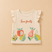 Girls Love Fruits Flutter Sleeve Top and Turquoise Shorts Set