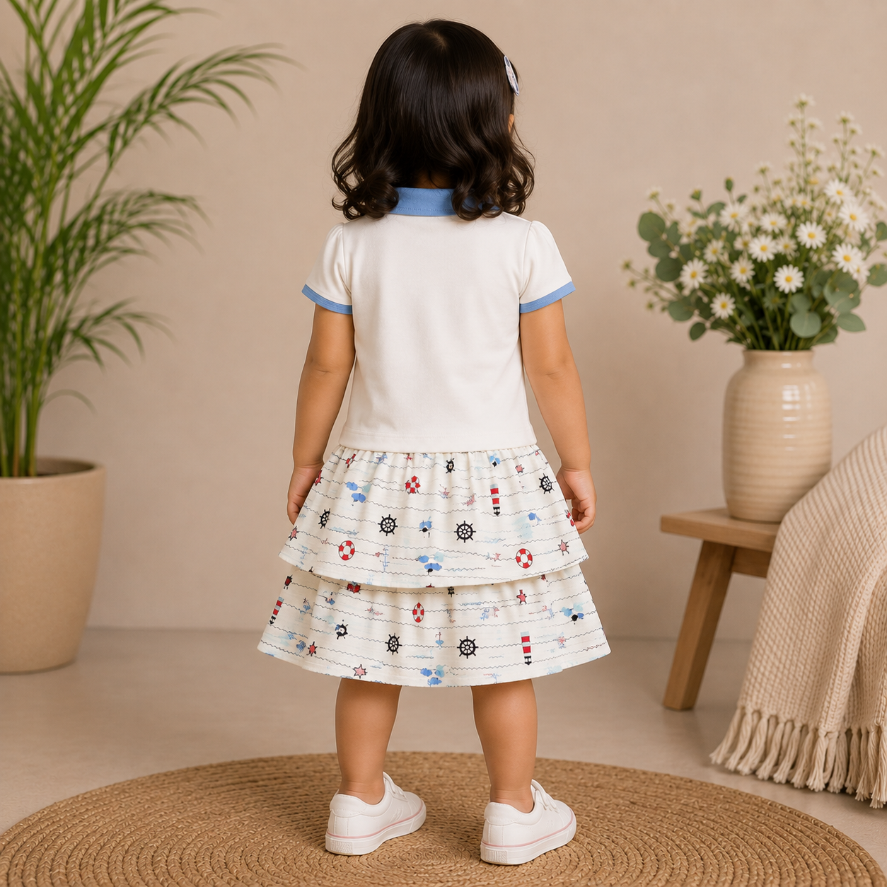 Baby Girls Dusty Pink Little Girl Graphic Tiered Polo Dress