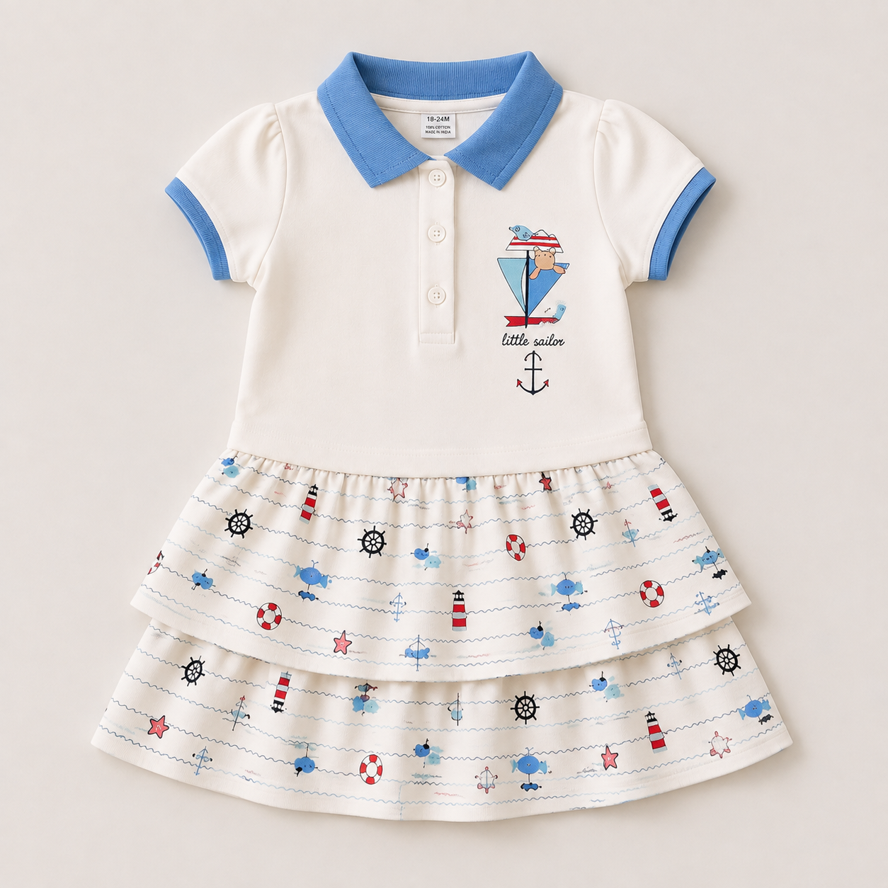 Baby Girls Dusty Pink Little Girl Graphic Tiered Polo Dress