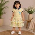 Baby Girls Yellow Little Astronaut Dino Tiered Polo Dress