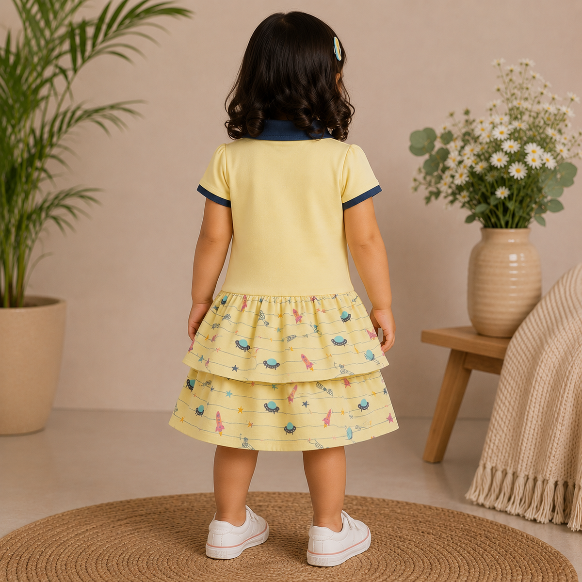Baby Girls Dusty Pink Little Girl Graphic Tiered Polo Dress