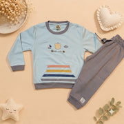 Boys Ice Blue & Charcoal Little Sailor Kangaroo Pocket Sweatshirt Set