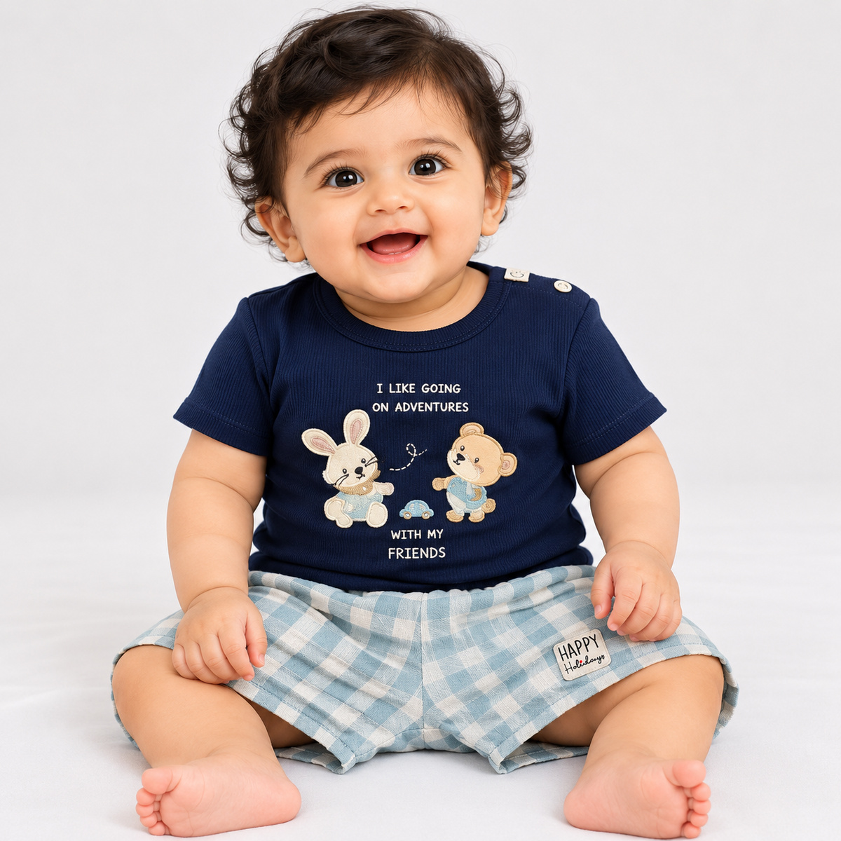Boys Going on Adventures Graphic Tee and Plaid Shorts Set
