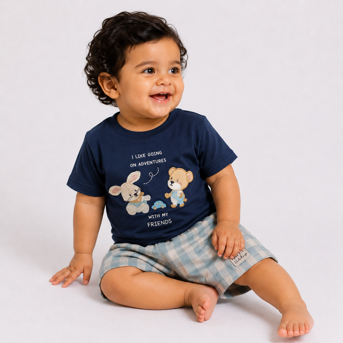 Boys Going on Adventures Graphic Tee and Plaid Shorts Set