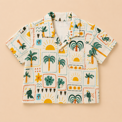 Boys Tropical Stamp Print Short Sleeve Shirt and Shorts Co-ord Set