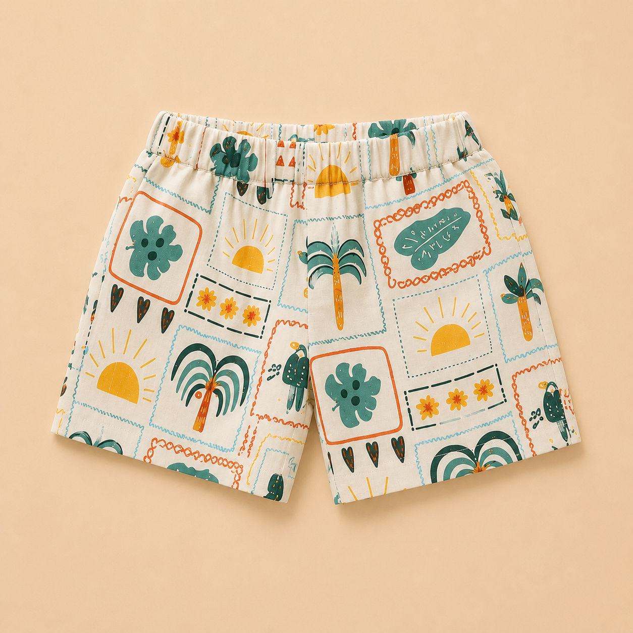 Boys Tropical Stamp Print Short Sleeve Shirt and Shorts Co-ord Set